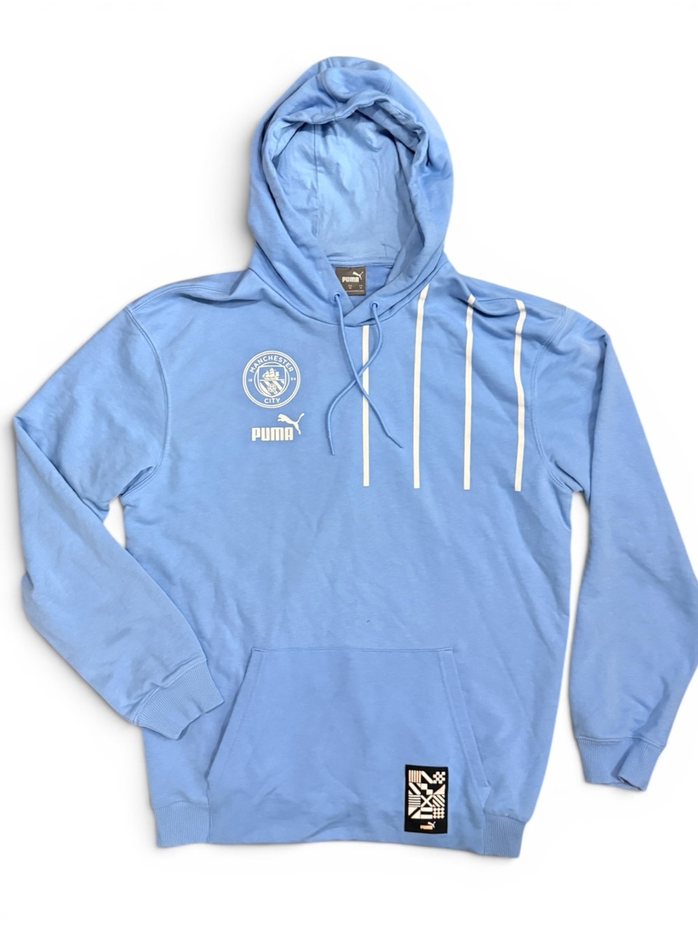 Puma Manchester City Hoodie Sky Blue Logo Stripe Pullover Size Medium
